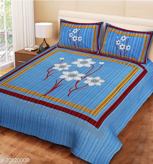 120TC cotton blue double bedsheet, soft & durable UniqChoice sheet set with 2 pillow covers