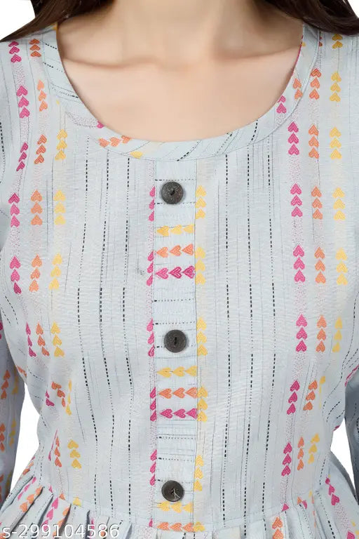 Striped cotton blend three-quarter sleeve dress for girls, daily wear from India