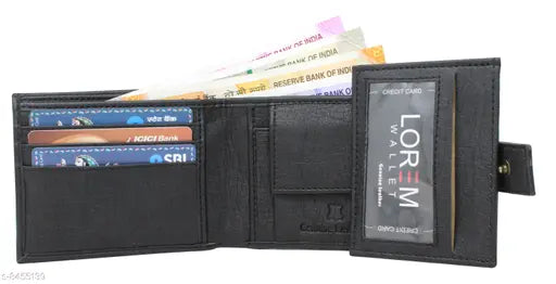 Leather Seetu black textured wallet, attractive design for men - India-made free size