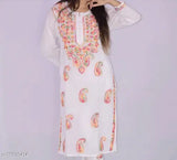 Cotton Chikankari Kurti, three-quarter sleeves, intricate embroidery on women's fashion from India