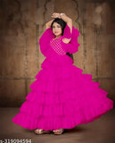 new stylish designer Gillkart girls gown, net with short sleeves, sizes 5-16 years, Indian origin