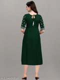 Green rayon embroidery kurti with three-quarter sleeves, featuring intricate Indian embroidery. Size: XXL (Bust 44in, Length 42in)