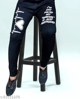 Black denim men's jeans, heart beat printed, funky Amazig look with mild distressing and belt loops