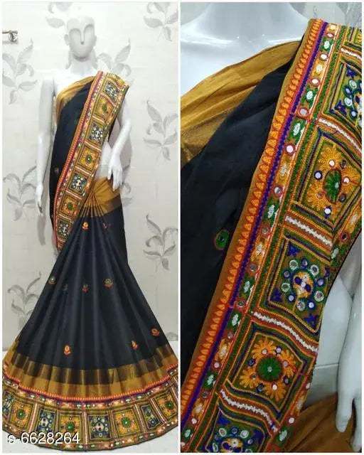 Embroidered cotton silk saree in Georgette fabric, free size, India origin