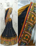 Embroidered cotton silk saree in Georgette fabric, free size, India origin