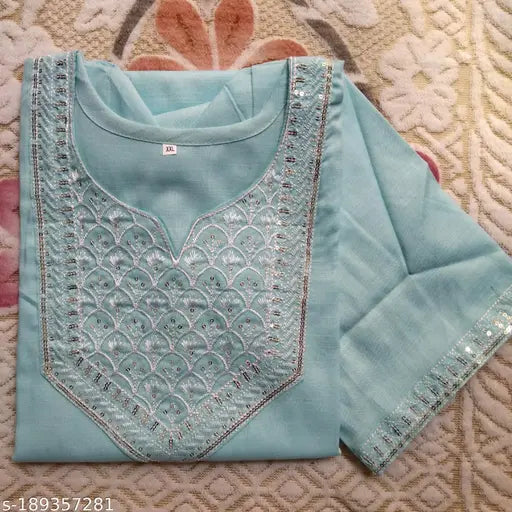 Rayon embroidered straight-cut kurta combo, Indian women's traditional fashion, long-sleeved, M size (bust: 39in)