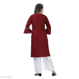 Embroidered rayon kurta with palazzos, intricate Indian traditional wear in single size (M, XL), rayon fabric
