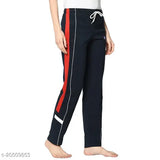 Women's solid straight-fit blue cotton blend trousers, size 32 (waist 30in, length 38in), made in India
