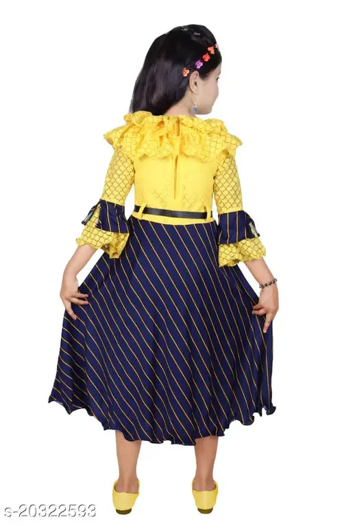 Multicolor cotton blend ethnic gown for girls, three-quarter sleeves, checked pattern, size 2-3 or 3-4 years, Indian origin