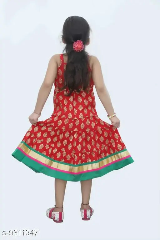 Pure rayon lehenga choli with Jaipuri Rajasthani hand block booti print and golden lace work for toddlers, Indian ethnic wear
