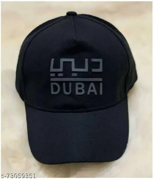 Black polyester baseball cap, printed net design, stylish men's cap - Dubai logo