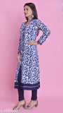 Cotton floral print flared kurti for women, long-sleeved and vibrant, Indian-made
