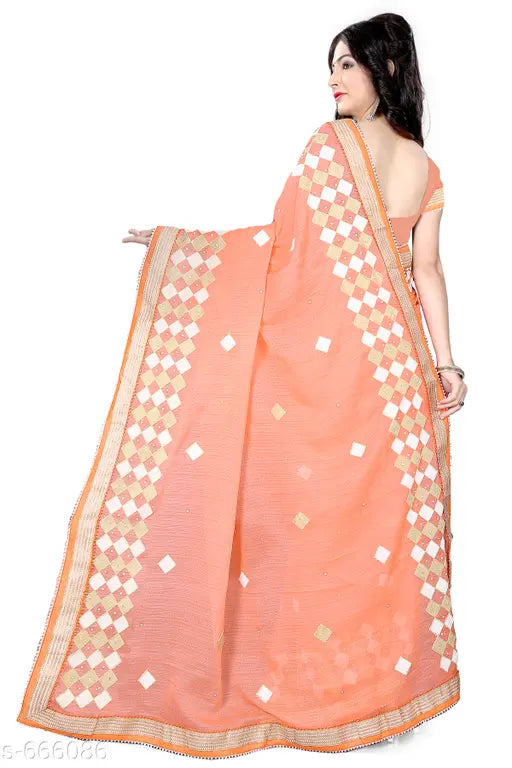 Ethnic chiffon saree with zari border, versatile Indian wear for traditional events
