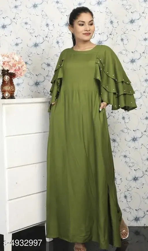 Green Solid Rayon Anarkali Kurti for Women - Stylish & Comfortable Indian Ethnic Wear