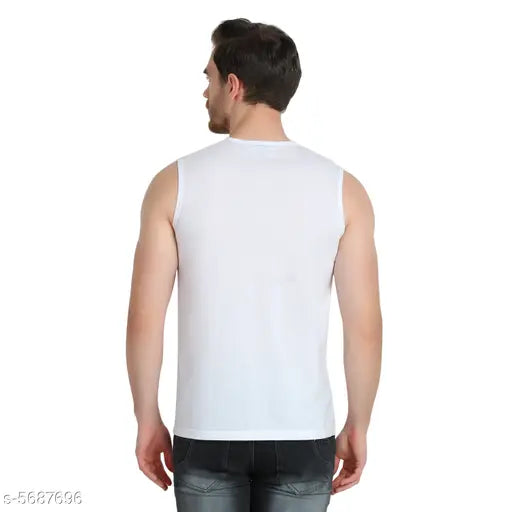 Sleeveless cotton t-shirt for men, trendy solid color style from India