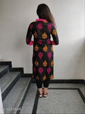 Black printed cotton kurti, three-quarter sleeves, Indian handcrafted fashion