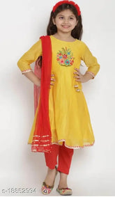 Cotton embroidered Anarkali set for girls, 3/4 sleeves, Indian handcrafted traditional attire