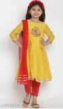 Cotton embroidered Anarkali set for girls, 3/4 sleeves, Indian handcrafted traditional attire