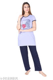 Ladies long polycotton night suit, printed, loose-fitted, round neck, soft, breathable, high stretchy, comfortable – ideal for summer wear