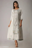 Dyed/washed embroidered Samray cotton kurti for women, three-quarter sleeves, India origin