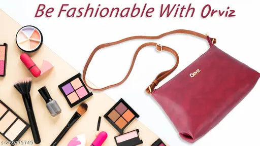 Canvas & leather sling bag for women, self-design in free size (L: 10in, W: 3in, H: 7in), Indian origin