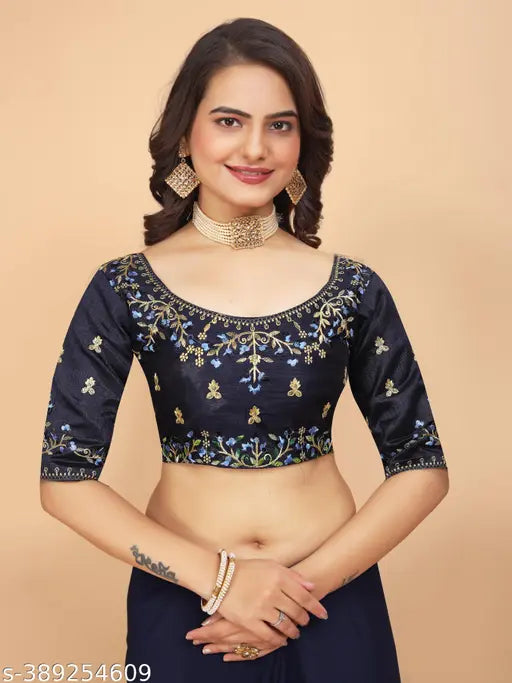 Georgette embroidered saree with dupion silk blouse, Indian self-design in free size (5.5m x 0.8m)