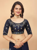 Georgette embroidered saree with dupion silk blouse, Indian self-design in free size (5.5m x 0.8m)