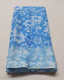 Blue Georgette saree with printed net blouse, Tiger motif on Indian free-size set