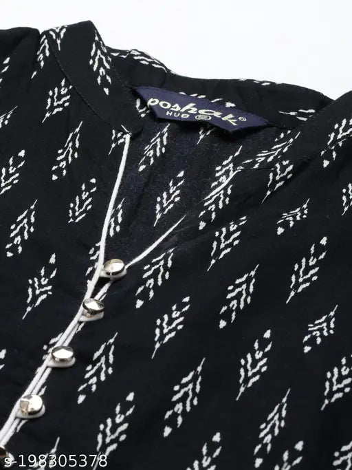 Cotton Anarkali Kurti, printed combo, three-quarter sleeves, calf length, flared hem - Indian women's fashion