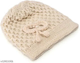 Woolen winter cap (2pcs) - soft, stretchable, warm & trendy ladies beaded wool cap from Aivira, India
