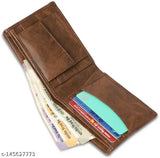 Solid brown faux leather men's multi-function wallet with 5 compartments (belt, wallet, cap, bracelet, keychain, sunglasses), free size (12cm x 10cm). Indian-made fashion accessory for men