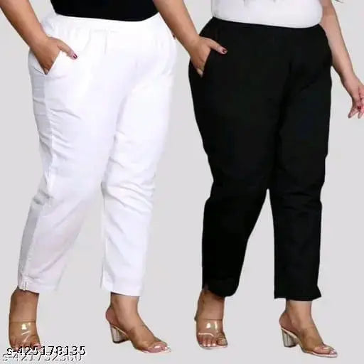 Fully cotton stretchable trouser, solid net, large sizes (7XL to M), pack of 2