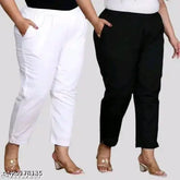 Fully cotton stretchable big size trouser, solid net with side pockets (pack of 2), various sizes available from XS to 7XL, India origin