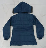 Nylon solid bomber jacket for girls, full sleeves and zip-front hood. Ideal for winter wear and outdoor activities