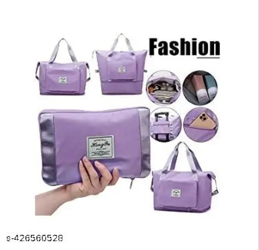 Onion pink polyster foldable travel duffel bag, large capacity, waterproof, durable, 360-degree rotation, hand or shoulder carry, suitable for various activities