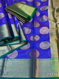 Stylish Banarasi silk saree, organza fabric with zari woven pattern, free size Indian traditional attire