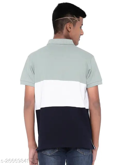 Classy cotton blend colorblocked polo t-shirt for men, short sleeves with pocket on display
