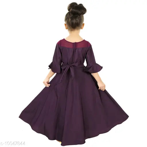 Silk blend ethnic party gown for kids aged 2-7 years, solid net pattern