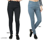 Denim jeggings pack of 2: Solid black-grey stretchable high waist skinny fit for women, elastic closer ankle length