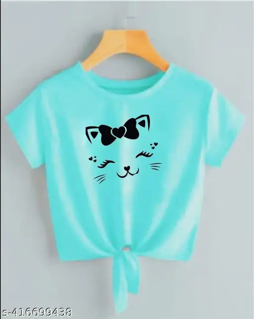 Sea Green Lycra crop top with cat face boo print, women's casual summer fashion from Urbaneviate
