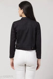 Solid women's denim jacket, three-quarter sleeves, solid net, size S (34in bust, 18in length) from India
