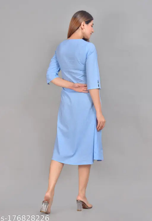 Embroidered cotton A-line kurta with three-quarter sleeves, Indian apparel for women in single sizes S-XXL