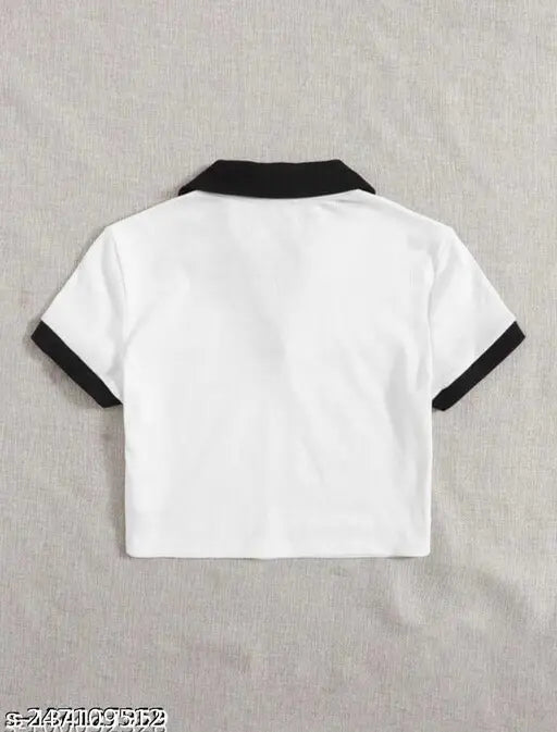 Black and White cotton half-sleeve crop top, solid pattern on a fashion mannequin