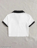 Black and White cotton half-sleeve crop top, solid pattern on a fashion mannequin
