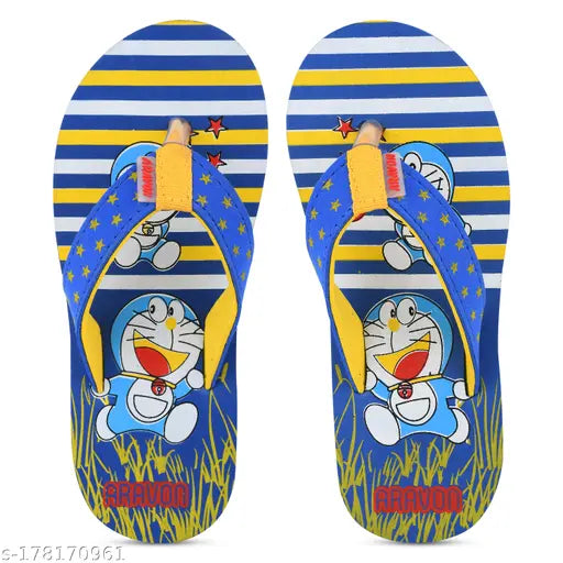 ARAVON kids flip flops combo, EVA sole, printed net, breathable, durable, Doraemon character, children's footwear