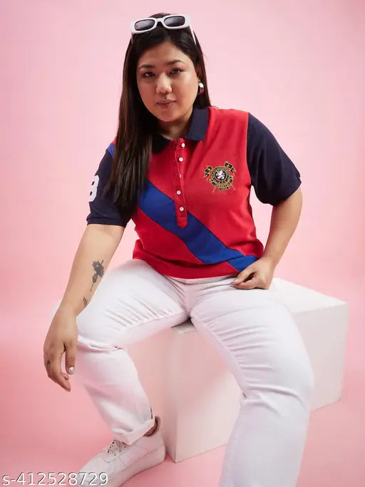 Colorblocked cotton blend half sleeve top for women, available in various sizes from XXXL to 7XL