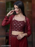 Embroidered Georgette top shrug & Palazzo set, three-quarter sleeves, elegant Indian fashion