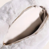 Soft polyester Bear fur sling bag, gold chain mobile, perfect for girls & women, holds personal belongings