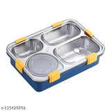 Multicolor stainless steel lunch box for adults & kids, 4-compartment sealed container, microoven safe with cutlery, ideal for office & school meals
