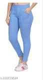 Sky blue Lycra jeggings for women, trendy and versatile pocket detailing, various sizes available